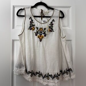 Max Studio White Embroidered Sleeveless Blouse